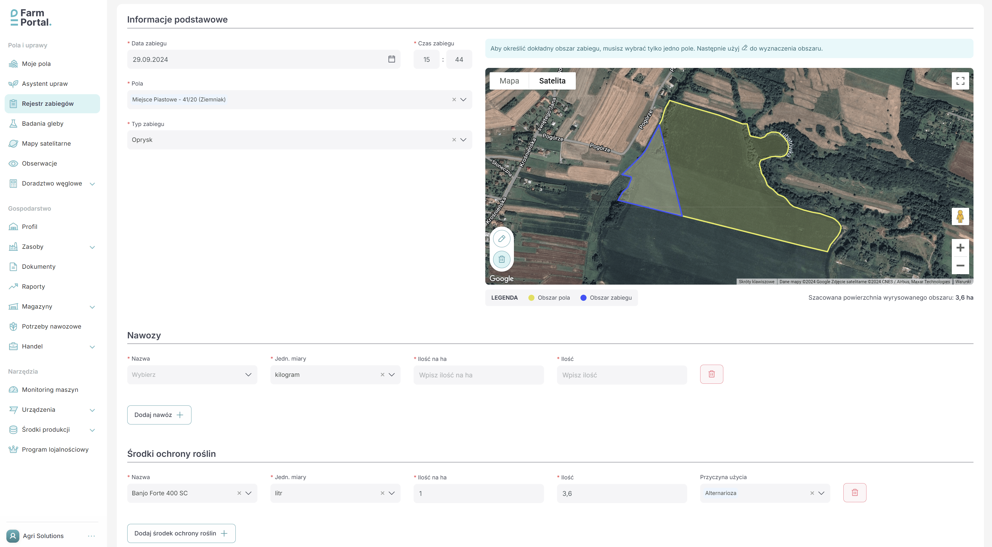 FarmPortal – zrzut ekranu systemu zarządzania gospodarstwem FMS